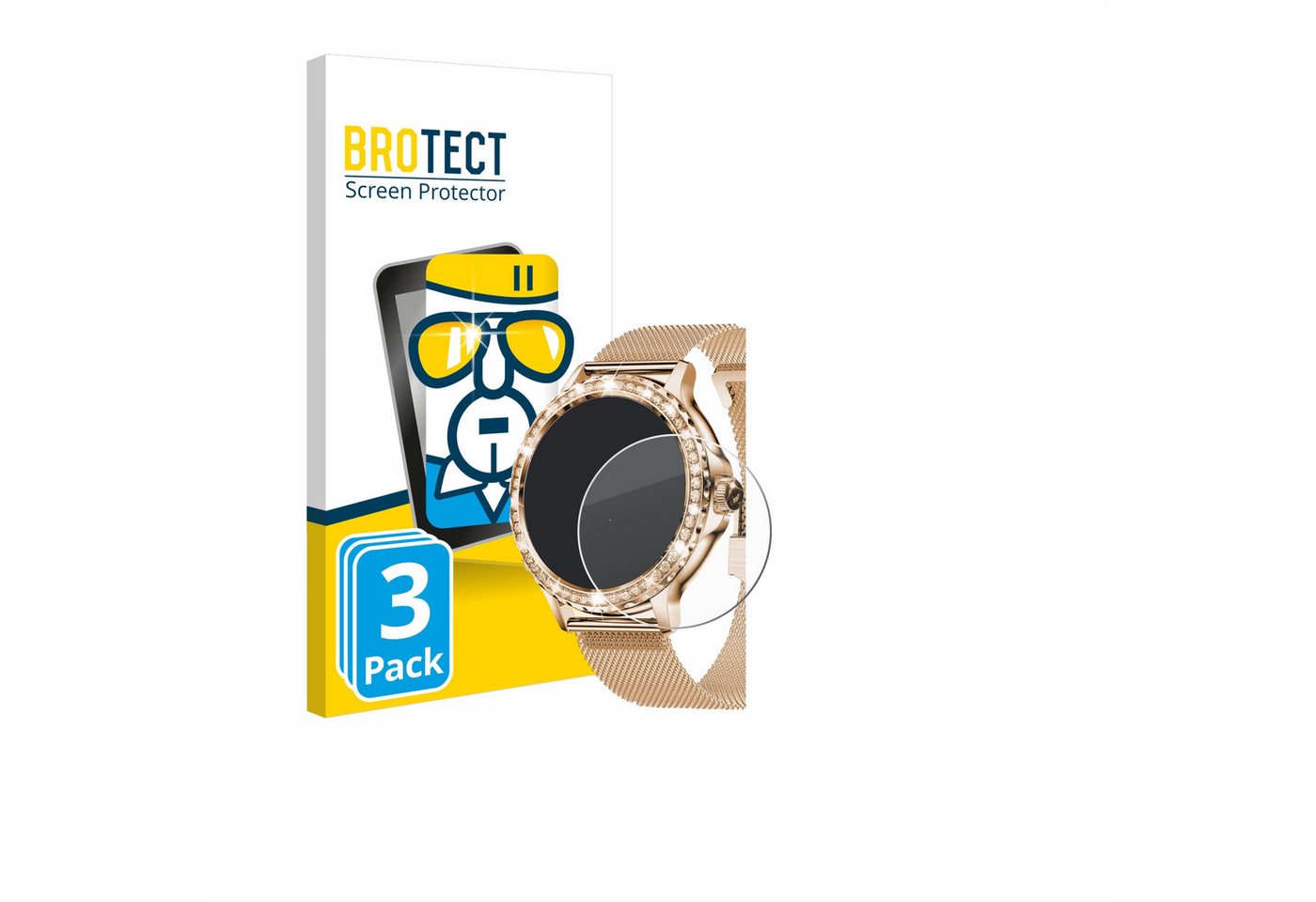 BROTECT Panzerglas für walkbee Smartwatch 1.3 (rund), Displayschutzglas, 3 Stück, Schutzglas Echtglas 9H Härte HD-Clear" von BROTECT