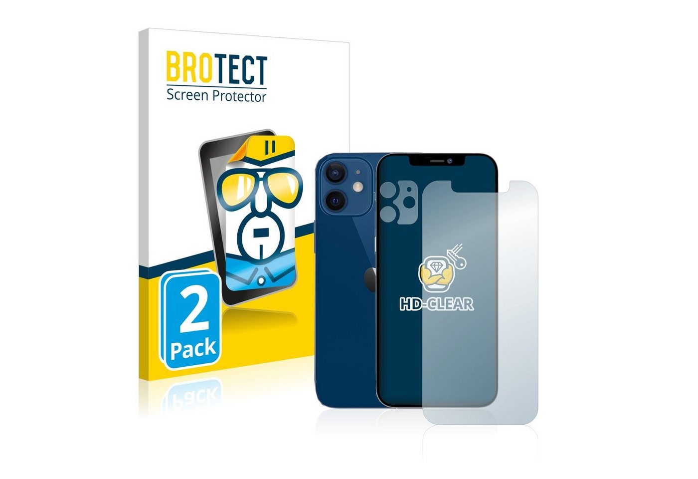 BROTECT Schutzfolie für Apple iPhone 12 (Display+Kamera), Displayschutzfolie, 2 Stück, Folie klar von BROTECT