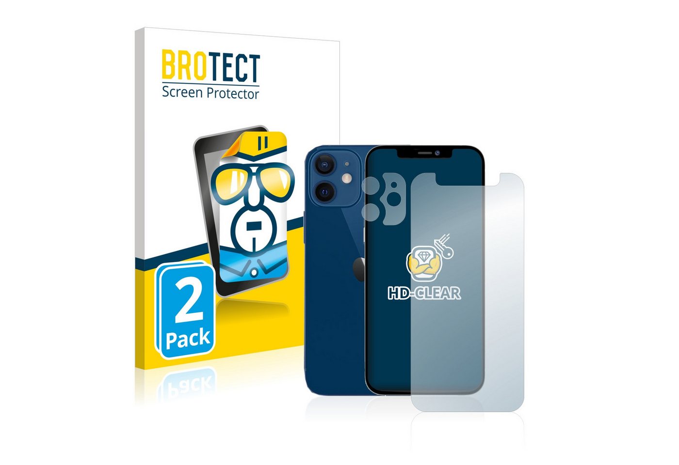 BROTECT Displayschutzfolie Schutzfolie für Apple iPhone 12 mini (Display+Kamera), 2 Stück, Displayschutz Schutz Folie Klar Transparent von BROTECT