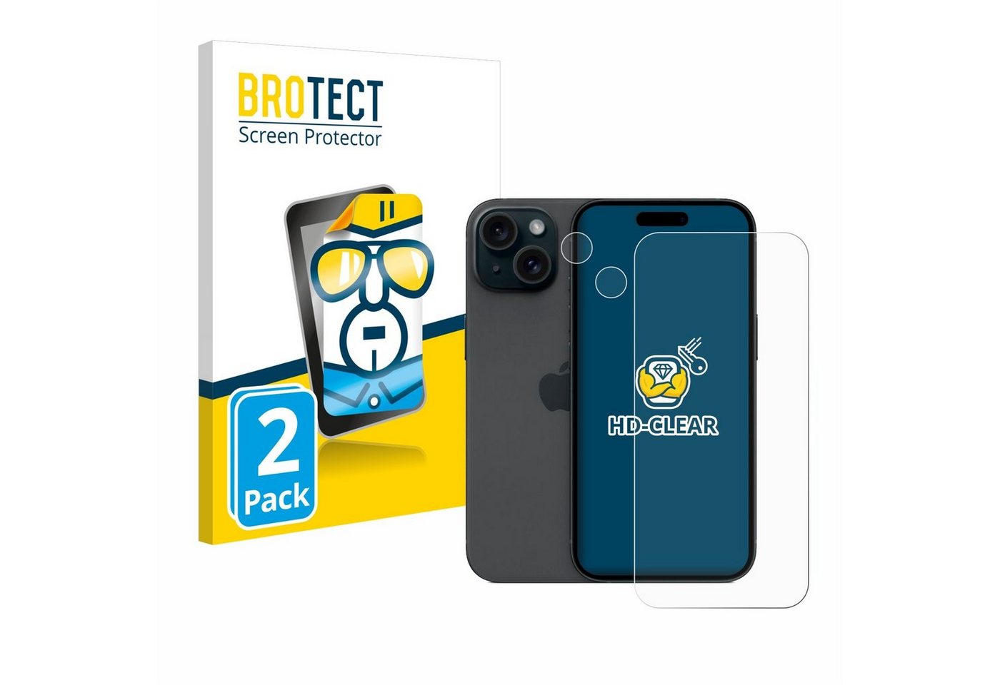 BROTECT Schutzfolie für Apple iPhone 15 (Display+Kamera), Displayschutzfolie, 2 Stück, Folie klar von BROTECT