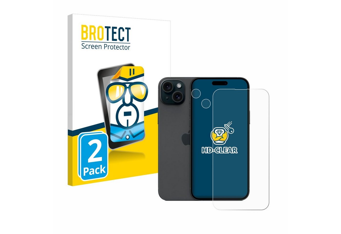 BROTECT Displayschutzfolie Schutzfolie für Apple iPhone 15 Plus (Display+Kamera), 2 Stück, Displayschutz Schutz Folie Klar Transparent von BROTECT
