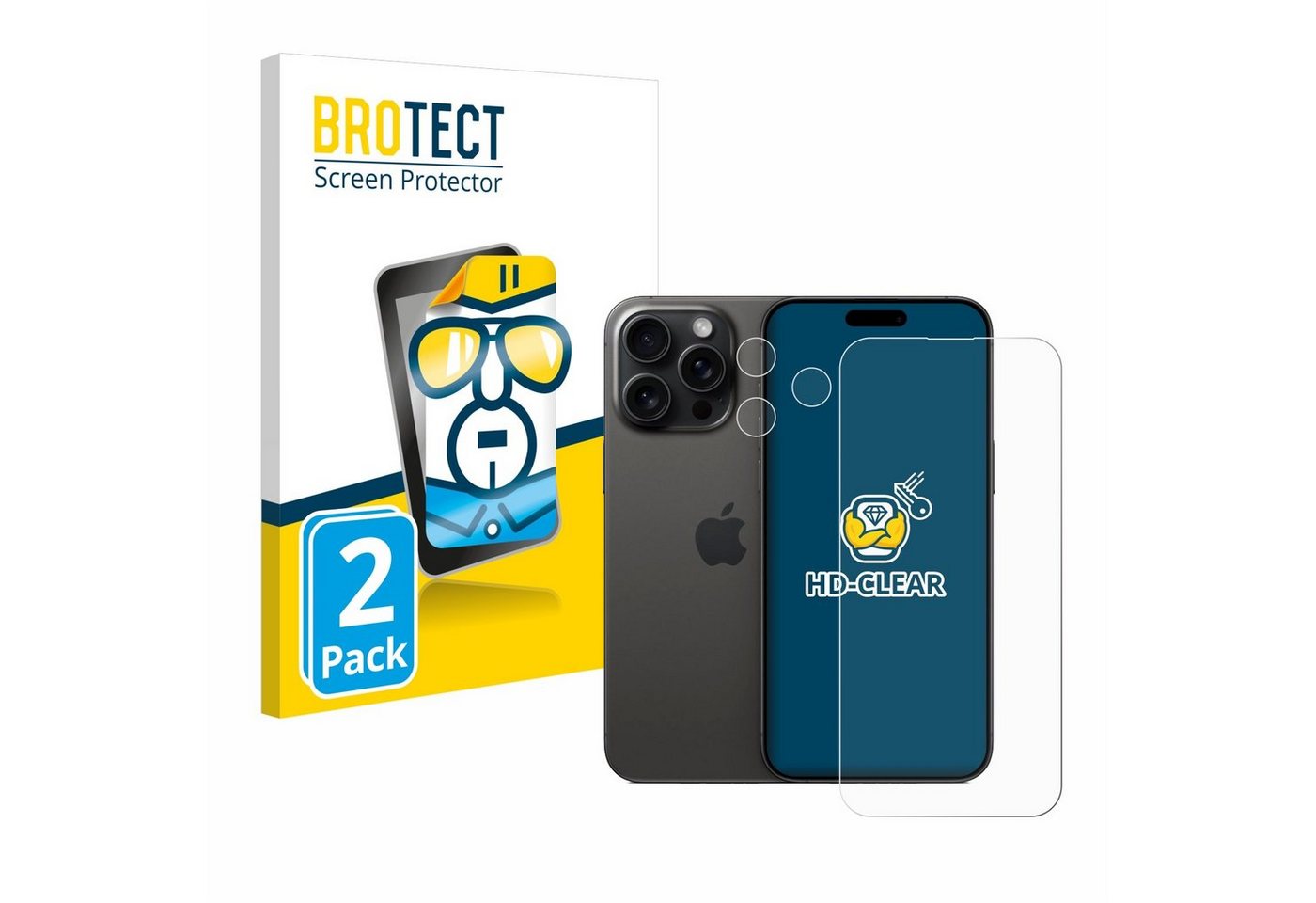 BROTECT Displayschutzfolie Schutzfolie für Apple iPhone 15 Pro Max (Display+Kamera), 2 Stück, Displayschutz Schutz Folie Klar Transparent von BROTECT