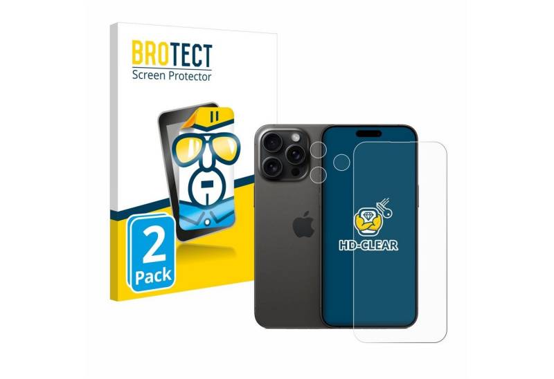 BROTECT Displayschutzfolie Schutzfolie für Apple iPhone 15 Pro Max (Display+Kamera), 2 Stück, 2 Stück, Displayschutz Schutz Folie Klar Transparent von BROTECT