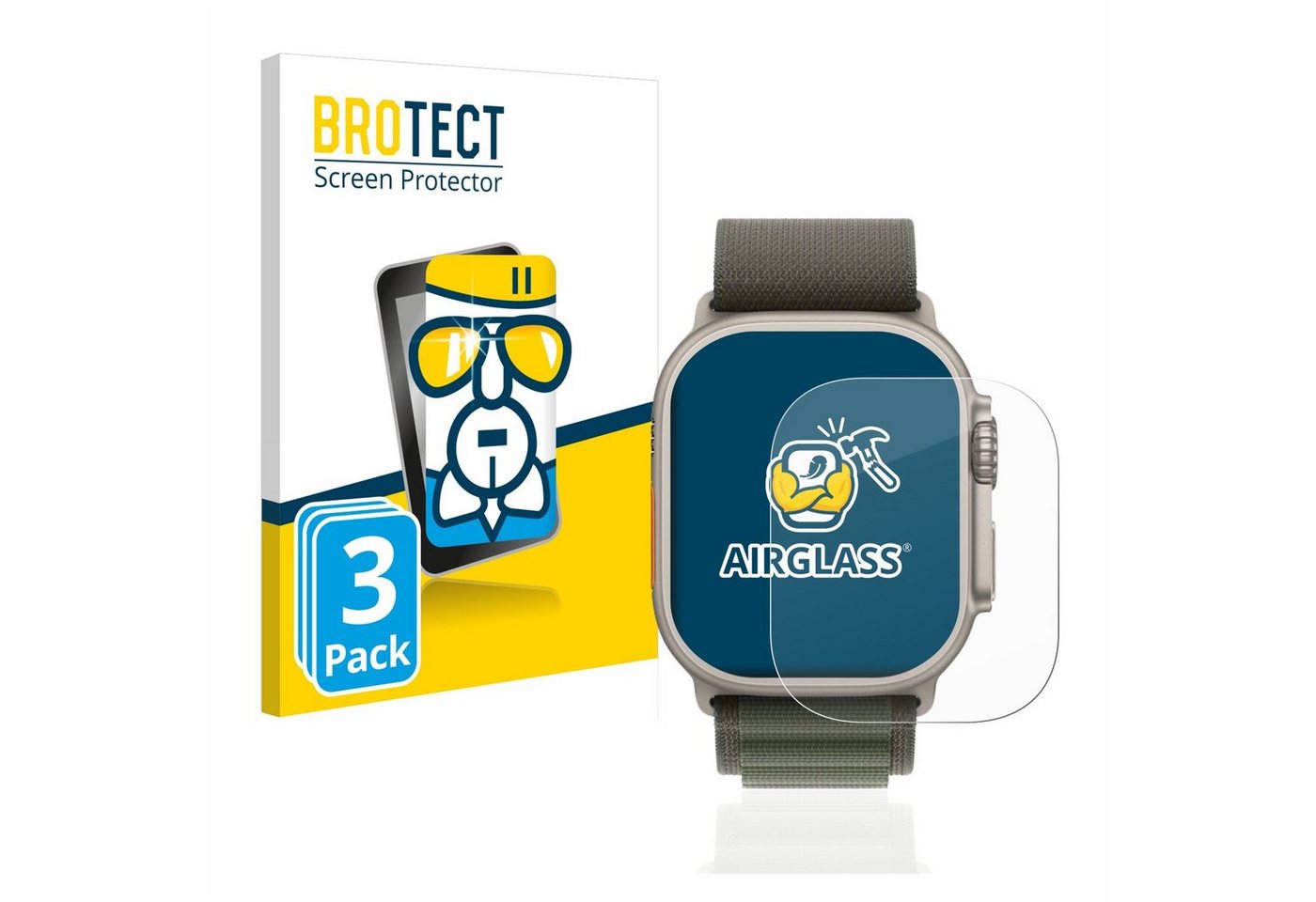 BROTECT Displayschutzglas Schutzglas für Apple Watch Ultra (49 mm), 3 Stück, Schutzfolie Display Schutz Glas Folie klar von BROTECT