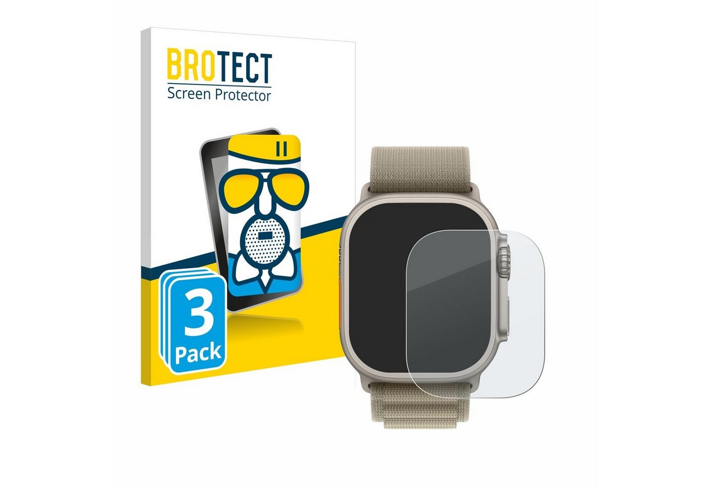 BROTECT Displayschutzglas Schutzglas für Apple Watch Ultra 2 (49 mm), 3 Stück, Schutzfolie Display Schutz Glas Folie matt von BROTECT