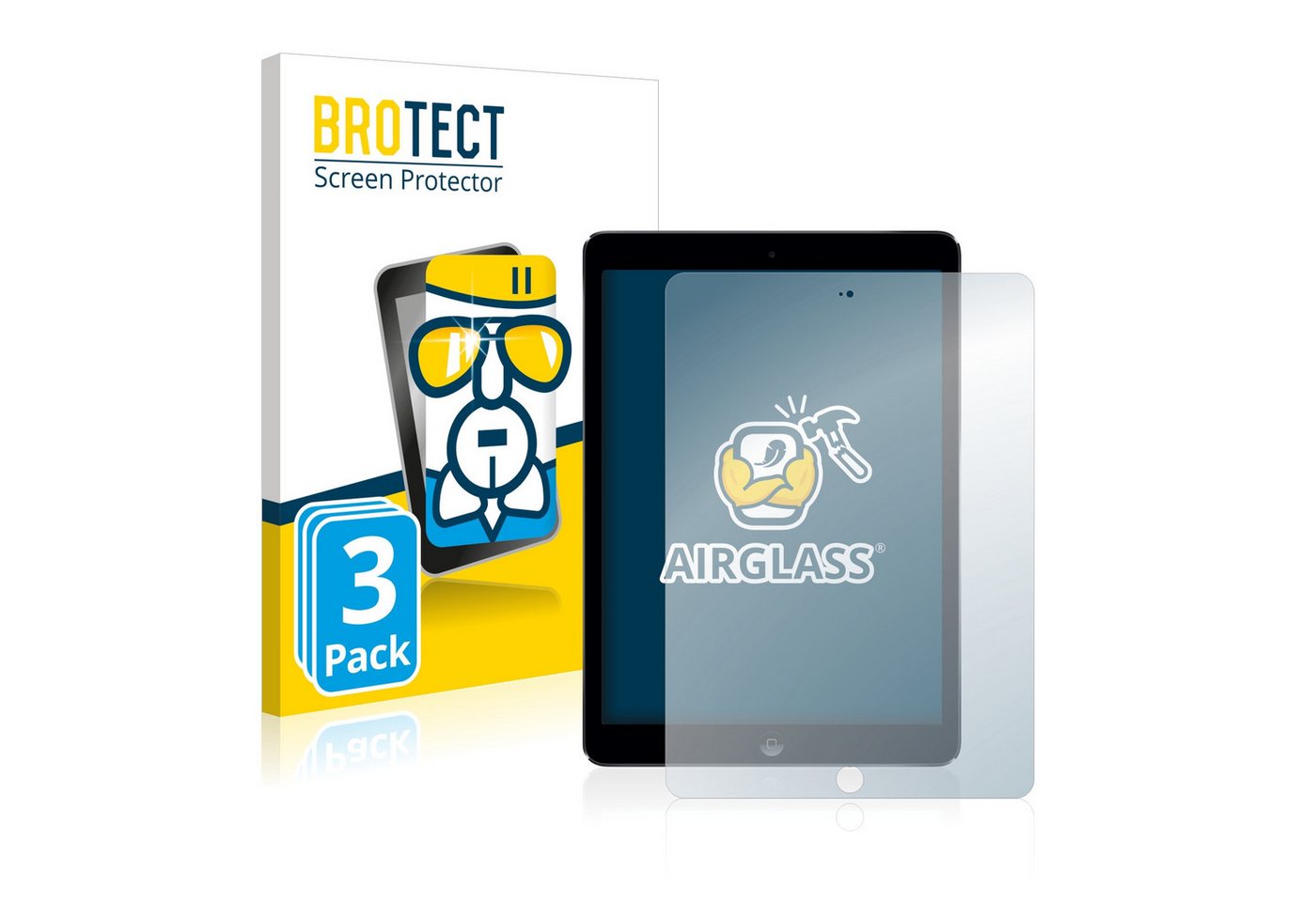 BROTECT flexible Panzerglasfolie für Apple iPad Air 2013, Displayschutzglas, 3 Stück, Schutzglas Glasfolie klar von BROTECT