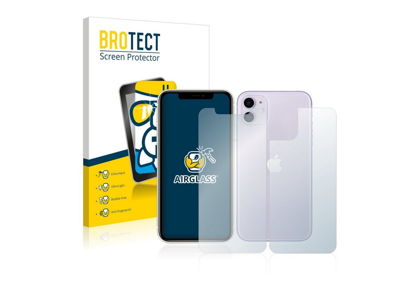 BROTECT Displayschutzglas Schutzglas für Apple iPhone 11 (Display+Rückseite), Schutzfolie Display Schutz Glas Folie klar von BROTECT