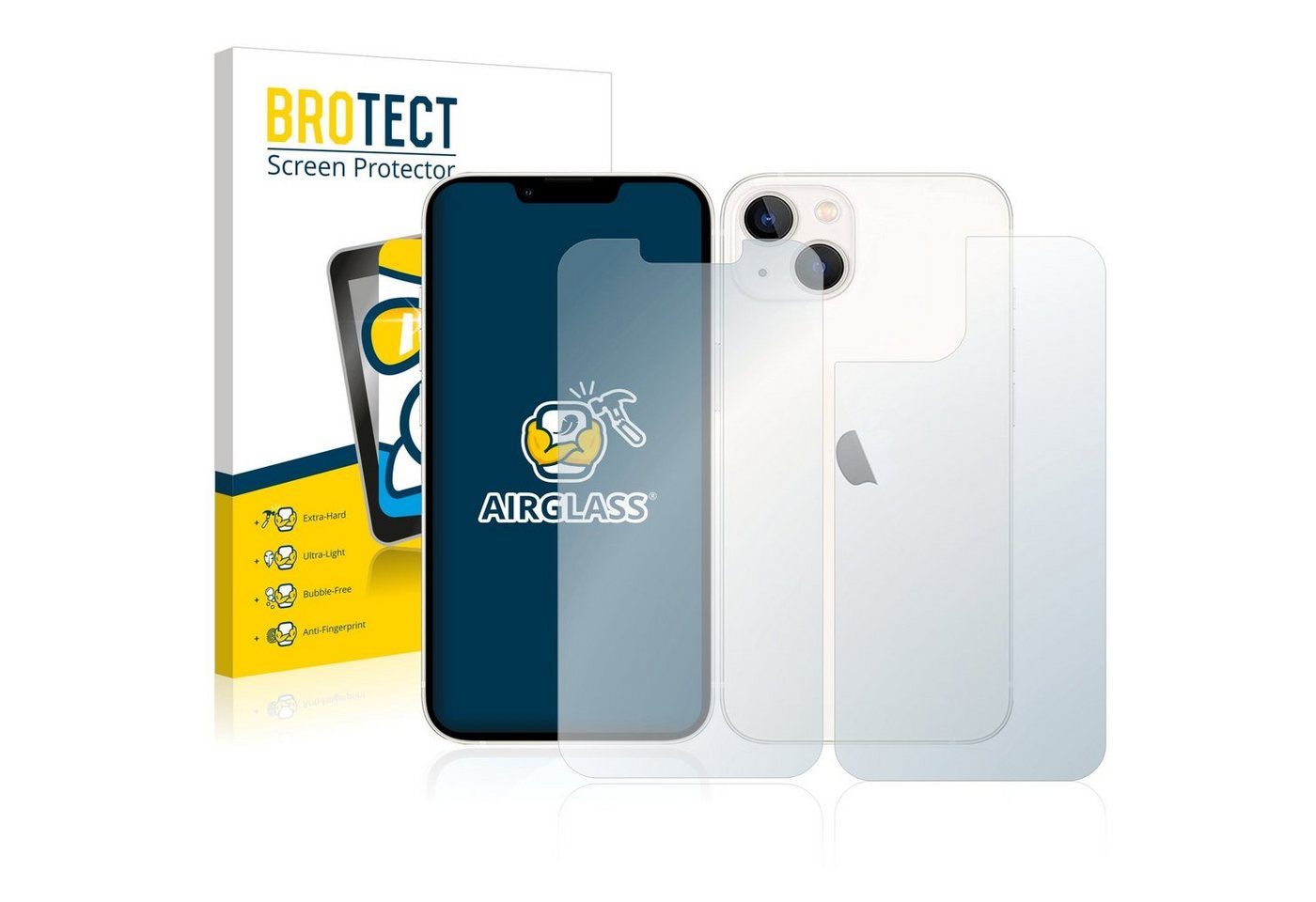 BROTECT Displayschutzglas Schutzglas für Apple iPhone 13 (Display+Rückseite), Schutzfolie Display Schutz Glas Folie klar von BROTECT