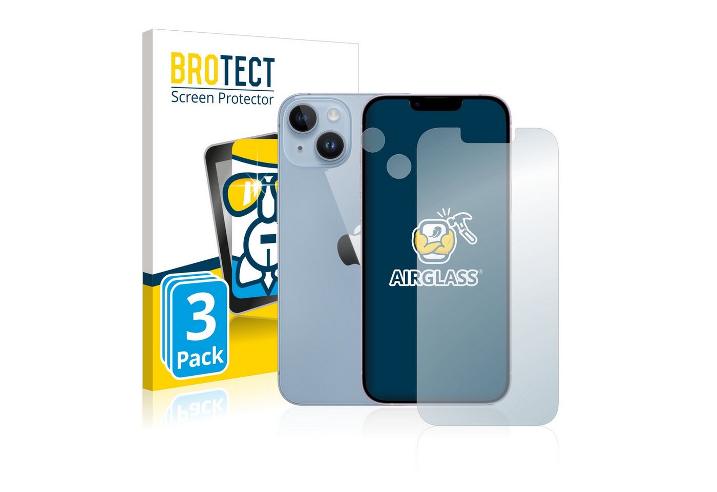 BROTECT Displayschutzglas Schutzglas für Apple iPhone 14 (Display+Kamera), 3 Stück, Schutzfolie Display Schutz Glas Folie klar von BROTECT