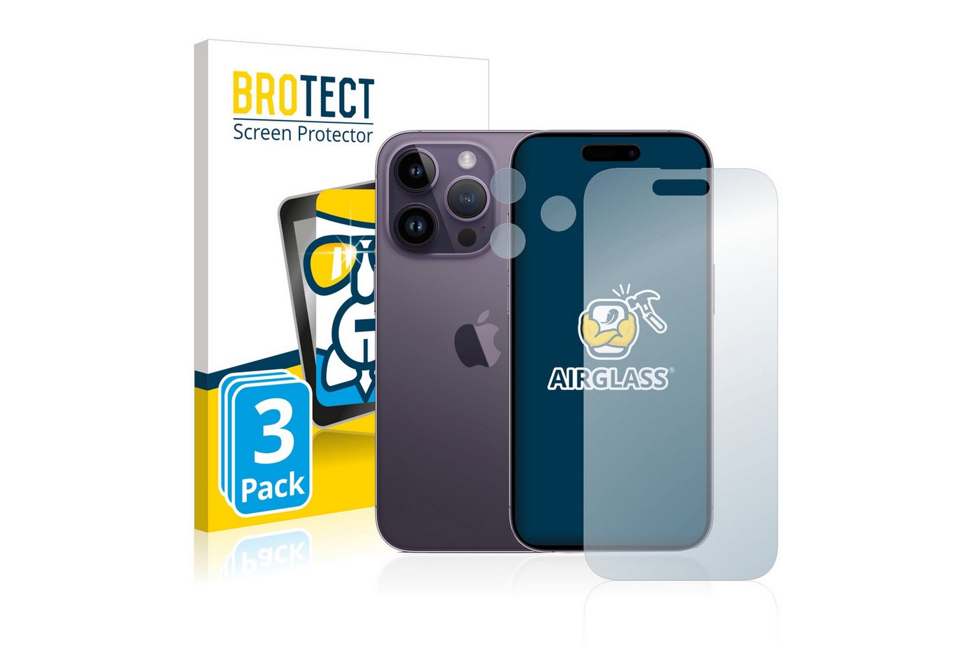 BROTECT Displayschutzglas Schutzglas für Apple iPhone 14 Pro (Display+Kamera), 3 Stück, Schutzfolie Display Schutz Glas Folie klar von BROTECT