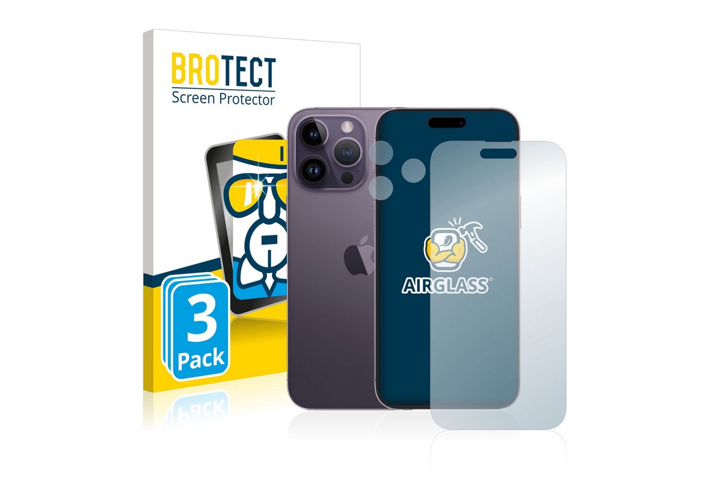BROTECT Displayschutzglas Schutzglas für Apple iPhone 14 Pro Max (Display+Kamera), 3 Stück, Schutzfolie Display Schutz Glas Folie klar von BROTECT