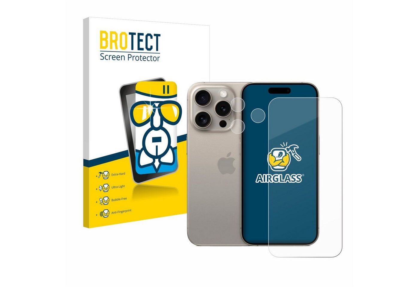 BROTECT Displayschutzglas Schutzglas für Apple iPhone 15 Pro (Display+Kamera), Schutzfolie Display Schutz Glas Folie klar von BROTECT