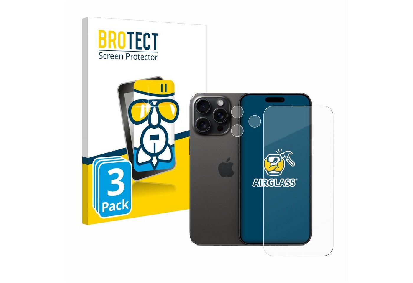 BROTECT Displayschutzglas Schutzglas für Apple iPhone 15 Pro Max (Display+Kamera), 3 Stück, Schutzfolie Display Schutz Glas Folie klar von BROTECT