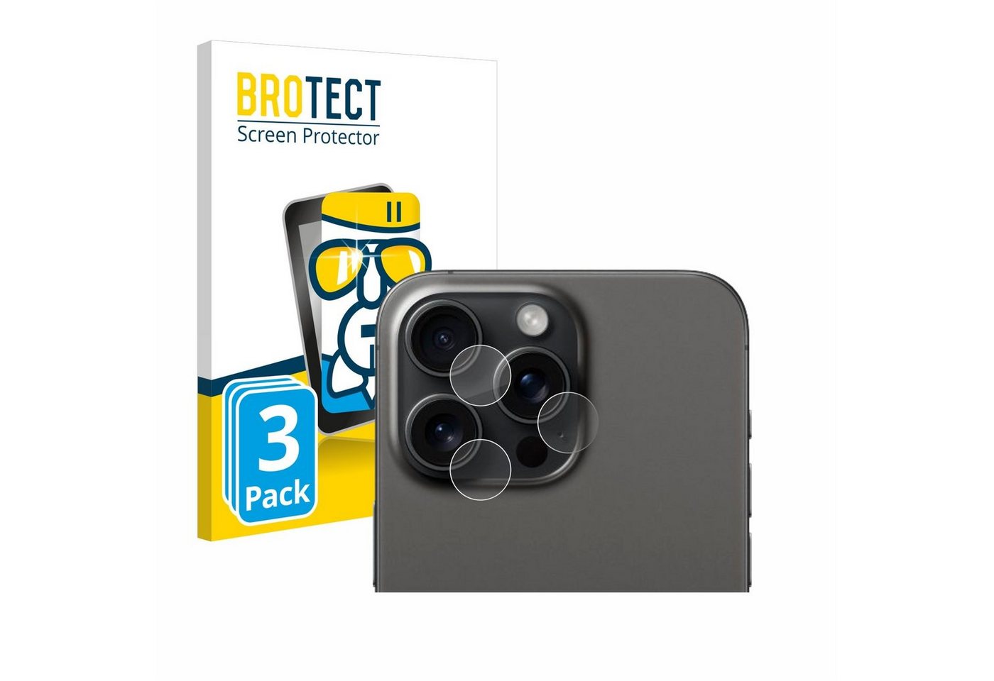 BROTECT Displayschutzglas Schutzglas für Apple iPhone 15 Pro Max (NUR Kameraschutz), 3 Stück, Schutzfolie Display Schutz Glas Folie klar von BROTECT