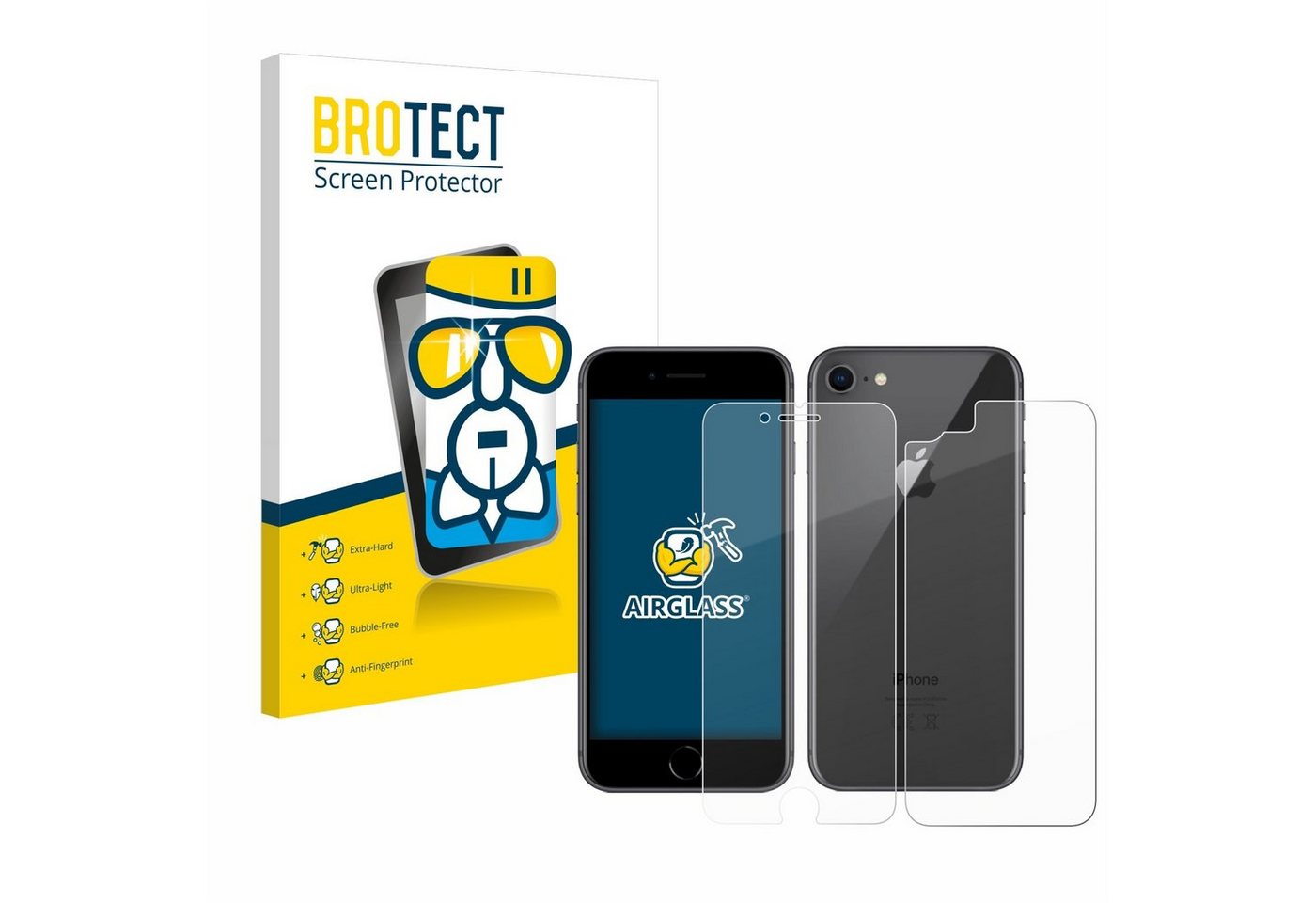BROTECT Displayschutzglas Schutzglas für Apple iPhone 8 (Display+Rückseite), Schutzfolie Display Schutz Glas Folie klar von BROTECT