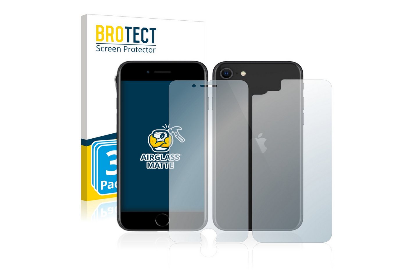 BROTECT Displayschutzglas Schutzglas für Apple iPhone SE 2 2020 (Display+Rückseite), 3 Stück, Schutzfolie Display Schutz Glas Folie matt von BROTECT