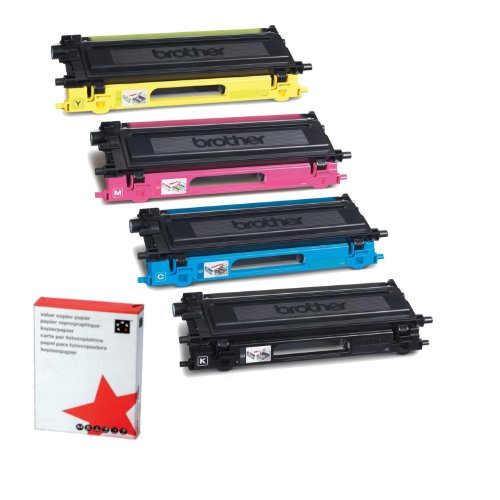 Brother 4x Original Tonerkartusche für MFC 9840 CDW, TN130 - Schwarz, Cyan, Magenta, Gelb + 500 Blatt Ti-Sa Kopierpapier 80g weiß von BROTHER