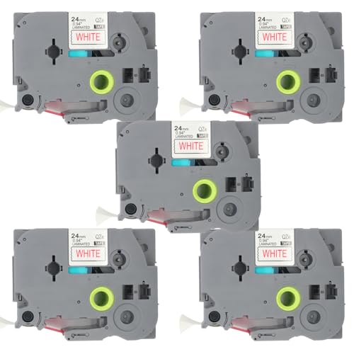 BROVACS 5 Packung Rot auf Weiß Laminiertes Etikettenband Kompatibel mit Brother P-Touch Etikettendrucker TZ 252 TZe 252 24mm 1" OPA4252x5 von BROVACS