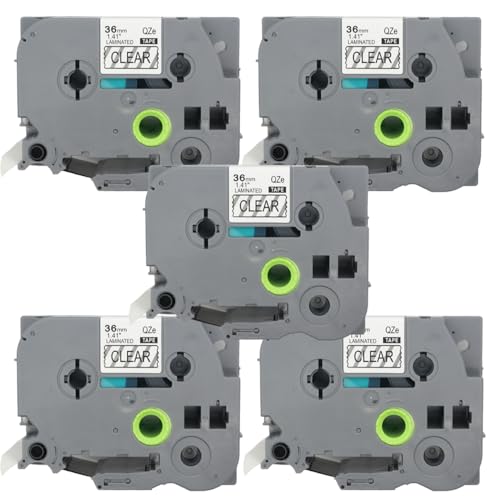 BROVACS 5 Packung Schwarz auf Transparent Laminiertes Etikettenband Kompatibel mit Brother P-Touch Etikettendrucker TZ 161 TZe 161 36mm 1 1/2" OPA4161x5 von BROVACS