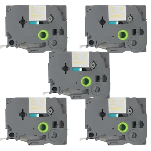 BROVACS 5 Packung Gold auf Weiß Laminiertes Etikettenband Kompatibel mit Brother P-Touch Etikettendrucker TZ 254 TZe 254 24mm 1" OPA4254x5 von BROVACS