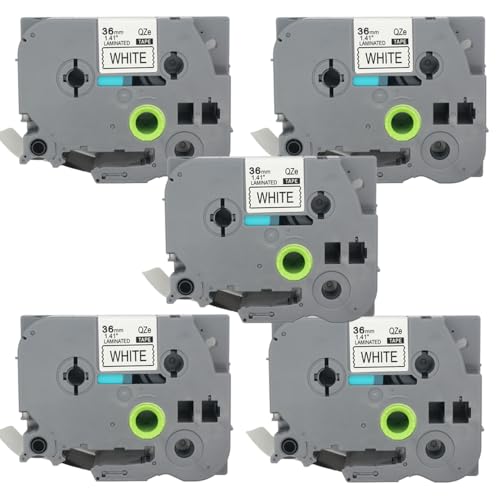 BROVACS 5 Packung Schwarz auf Weiß Laminiertes Etikettenband Kompatibel mit Brother P-Touch Etikettendrucker TZ 261 TZe 261 36mm 1 1/2" OPA4261x5 von BROVACS