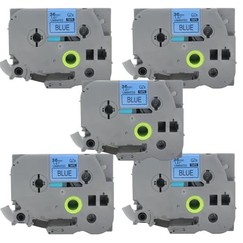 BROVACS 5 Packung Schwarz auf Blau Laminiertes Etikettenband Kompatibel mit Brother P-Touch Etikettendrucker TZ 561 TZe 561 36mm 1 1/2" OPA4561x5 von BROVACS