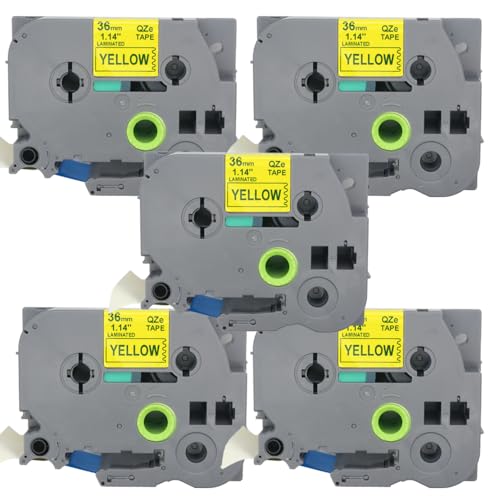 BROVACS 5 Packung Blau auf Gelb Laminiertes Etikettenband Kompatibel mit Brother P-Touch Etikettendrucker TZ 663 TZe 663 36mm 1 1/2" OPA4663x5 von BROVACS