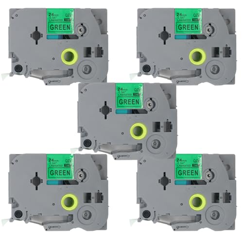 BROVACS 5 Packung Schwarz auf Grün Laminiertes Etikettenband Kompatibel mit Brother P-Touch Etikettendrucker TZ 751 TZe 751 24mm 1" OPA4751x5 von BROVACS