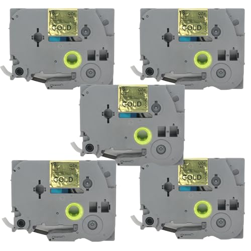 BROVACS 5 Packung Schwarz auf Gold Laminiertes Etikettenband Kompatibel mit Brother P-Touch Etikettendrucker TZ 841 TZe 841 18mm 3/4" OPA4841x5 von BROVACS