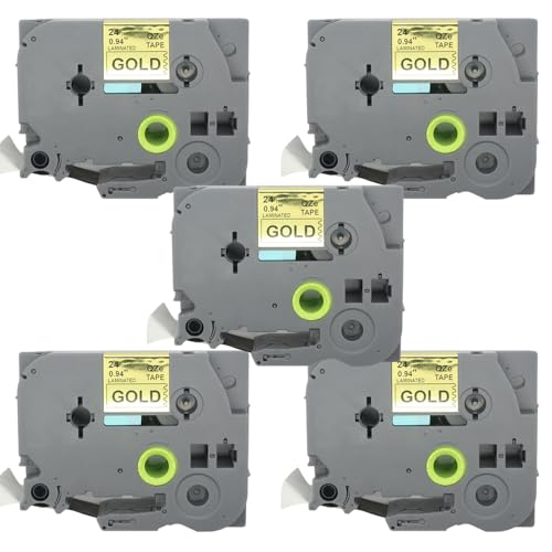 BROVACS 5 Packung Schwarz auf Gold Laminiertes Etikettenband Kompatibel mit Brother P-Touch Etikettendrucker TZ 851 TZe 851 24mm 1" OPA4851x5 von BROVACS