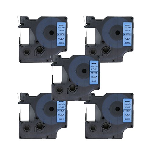 BROVACS Schriftband, kompatibel mit DYMO D1 45806, 19 mm, OPA2306x5, Schwarz auf Blau, 5 Stück von BROVACS