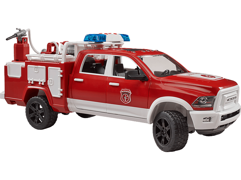BRUDER 02544 RAM 2500 Feuerwehreinsatzwagen mit Light + Sound Modul Spielzeugauto, Rot/Weiß von BRUDER