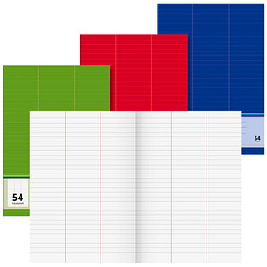 BRUNNEN Vokabelheft grün, rot oder blau Lineatur 54 liniert DIN A4 ohne Rand, 32 Blatt von BRUNNEN