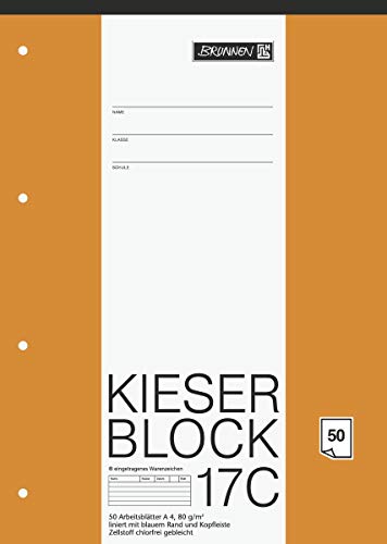 Brunnen 1042927 KIESER-Block Lineatur 17C (A4, 50 Blatt, Liniert, 80g/m², Gelocht) - 10er Pack von BRUNNEN