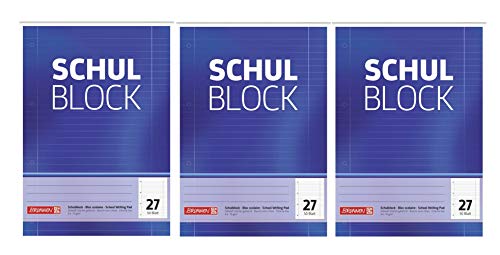 Brunnen 1052527 Schulblock/Notizblock (A4, 50 Blatt, liniert, mit Randlinien, Lineatur 27, gelocht, kopfverleimt, 70 g/m²) (3) von BRUNNEN