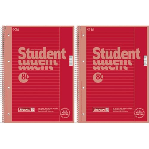 Brunnen 1067925123 Notizblock/Collegeblock Student Colour Code (A4 liniert, Lineatur 25, 90 g/m², 80 Blatt) rot (Packung mit 2) von BRUNNEN