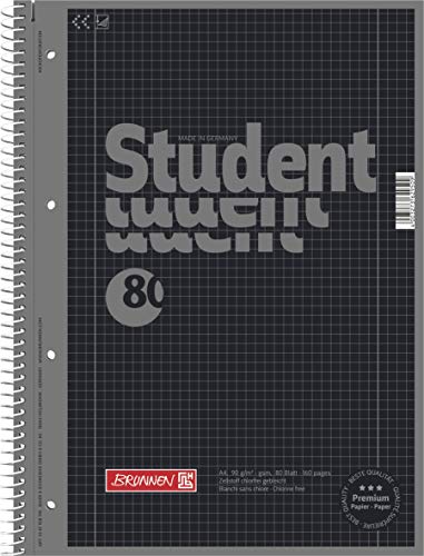 Brunnen 1067928190 Notizblock/Collegeblock Student Colour Code (A4 kariert, Lineatur 28, 90 g/m², 80 Blatt) schwarz (10er Pack) von BRUNNEN