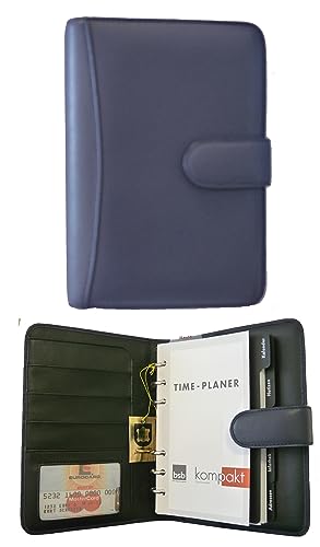 Timeplaner A6 Business neuster Kalender 1Woche 2Seiten echtes Leder dunkelblau 13,5x19,3x4 cm von bsb