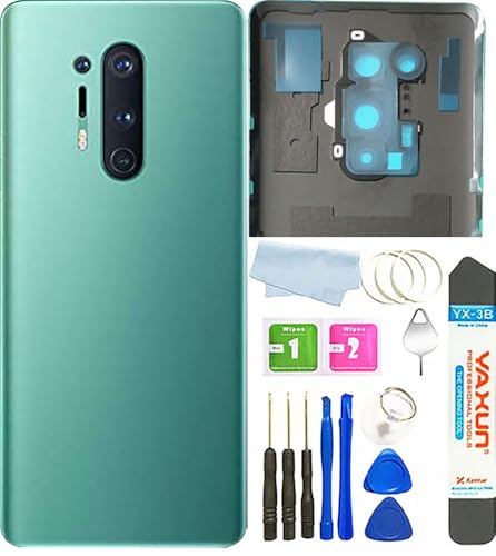 BSDTECH Akkudeckel Rückabdeckung Glas mit Kameraglaslinse / Blitz für OnePlus 8 Pro 5G + Werkzeug (Glacial Green) von BSDTECH