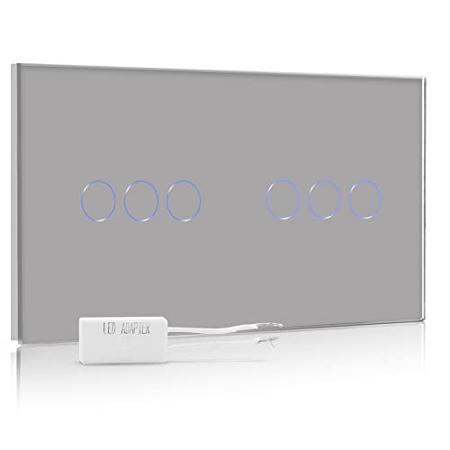 BSEED Dimmer Schalter Led Dimmer Touch Lichtschalter 1-fach 1 weg +1-fach 1 weg Glas Touch Schalter Grau Touchscreen-Funktioniert mit dimmer LED-Glühlampen von BSEED