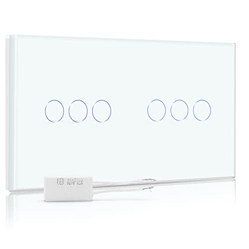 BSEED Dimmer Schalter Led Dimmer Touch Lichtschalter 1-fach 1 weg +1-fach 1 weg Glas Touch Schalter Weiß Touchscreen-Funktioniert mit dimmer LED-Glühlampen von BSEED