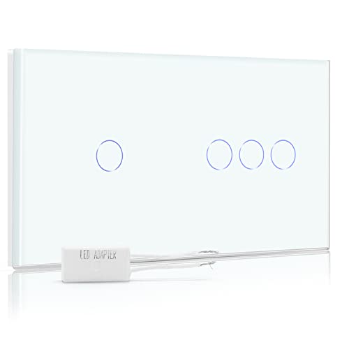 BSEED Dimmer Schalter Led Dimmer Touch Lichtschalter 1-fach 1 weg +1-fach 2 weg Glas Touch Schalter Weiß Touchscreen-Funktioniert mit dimmer LED-Glühlampen von BSEED