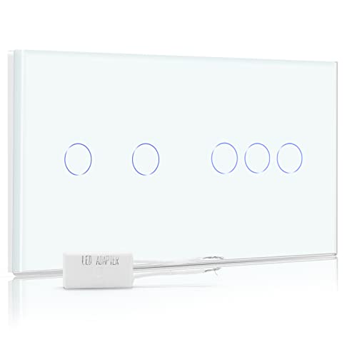 BSEED Dimmer Schalter Led Dimmer Touch Lichtschalter 1-fach 1 weg +2-fach 1 weg Glas Touch Schalter Weiß Touchscreen-Funktioniert mit dimmer LED-Glühlampen von BSEED