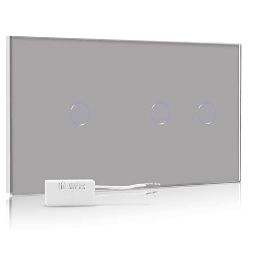 BSEED Dimmer Schalter Led Dimmer Touch Lichtschalter 1-fach 2 weg +2-fach 1 weg Glas Touch Schalter Grau Touchscreen-Funktioniert mit dimmer LED-Glühlampen von BSEED