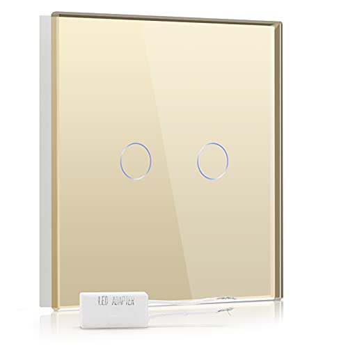 BSEED Dimmer Schalter Led Dimmer Touch Lichtschalter 1-fach 2 weg Glas Touch Schalter Gold Touchscreen-Funktioniert mit dimmer LED-Glühlampen BSEED Dimmer Schalter Led Dimmer Touch Lichtschalter 1-fach 2 weg Glas Touch Schalter Gold Touchscreen-Funktioniert mit dimmer LED-Glühlampen von BSEED