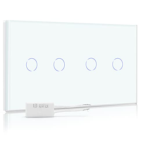 BSEED Dimmer Schalter Led Dimmer Touch Lichtschalter 2-fach 1 weg +2-fach 1 weg Glas Touch Schalter Weiß Touchscreen-Funktioniert mit dimmer LED-Glühlampen von BSEED