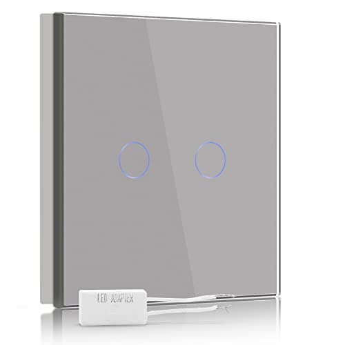 BSEED Dimmer Schalter Led Dimmer Touch Lichtschalter 2-fach 1 weg Glas Touch Schalter Grau Touchscreen-Funktioniert mit dimmer LED-Glühlampen BSEED Dimmer Schalter Led Dimmer Touch Lichtschalter 2-fach 1 weg Glas Touch Schalter Grau Touchscreen-Funktioniert mit dimmer LED-Glühlampen von BSEED