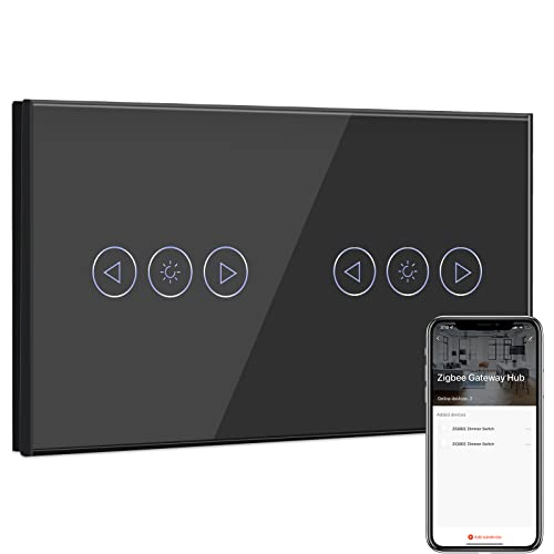 BSEED Doppel Smart ZigBee Dimmer Schalter für Led Lampe, Smart Home ZigBee Schalter, Wlan Schalter, Wandschalter Lichtschalter Unterputz Glas arbeitet Smart Life/Tuya, Alexa Schwarz(Hub erforderlich) BSEED Doppel Smart ZigBee Dimmer Schalter für Led Lampe, Smart Home ZigBee Schalter, Wlan Schalter, Wandschalter Lichtschalter Unterputz Glas arbeitet Smart Life/Tuya, Alexa Schwarz(Hub erforderlich) von BSEED