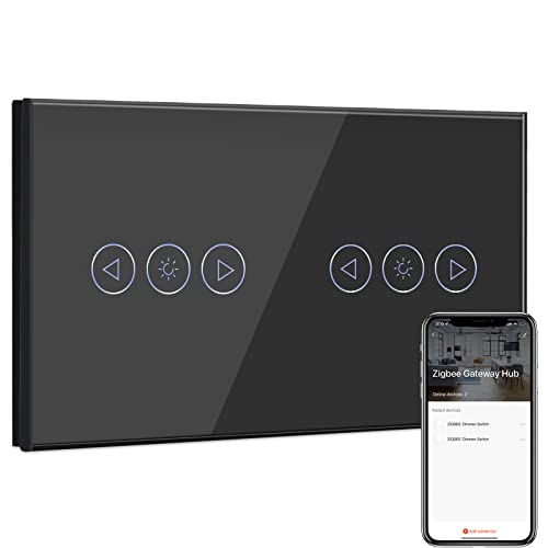 BSEED Doppel Smart ZigBee Dimmer Schalter für Led Lampe, Smart Home ZigBee Schalter, Wlan Schalter, Wandschalter Lichtschalter Unterputz Glas arbeitet Smart Life/Tuya, Alexa Schwarz(Hub erforderlich) von BSEED