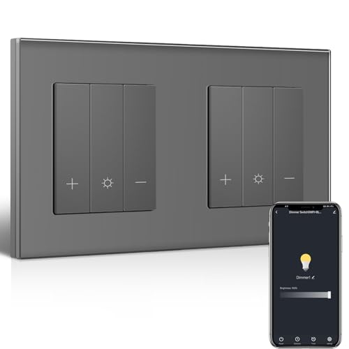 BSEED Doppel WiFi Dimmer Schalter,1 Fach 1 Weg Smart Dimmschalter,Kompatibel mit Amazon Alexa & Google Home,Lichtschalter Dimmbar für led lampen 240V Grau(Neutralleiter Erforderlich) von BSEED